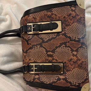 Aldo Brown Snake-Print Tote Bag with Black Trim